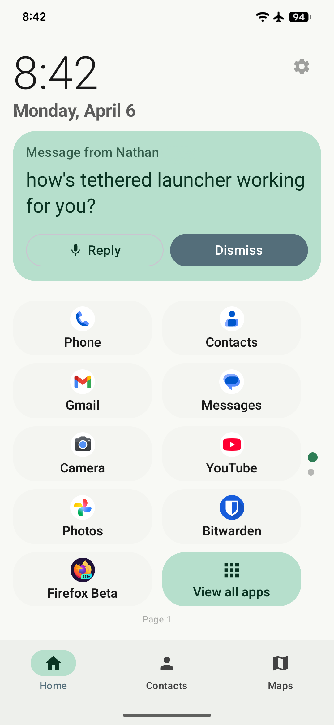 Pinned message on home screen