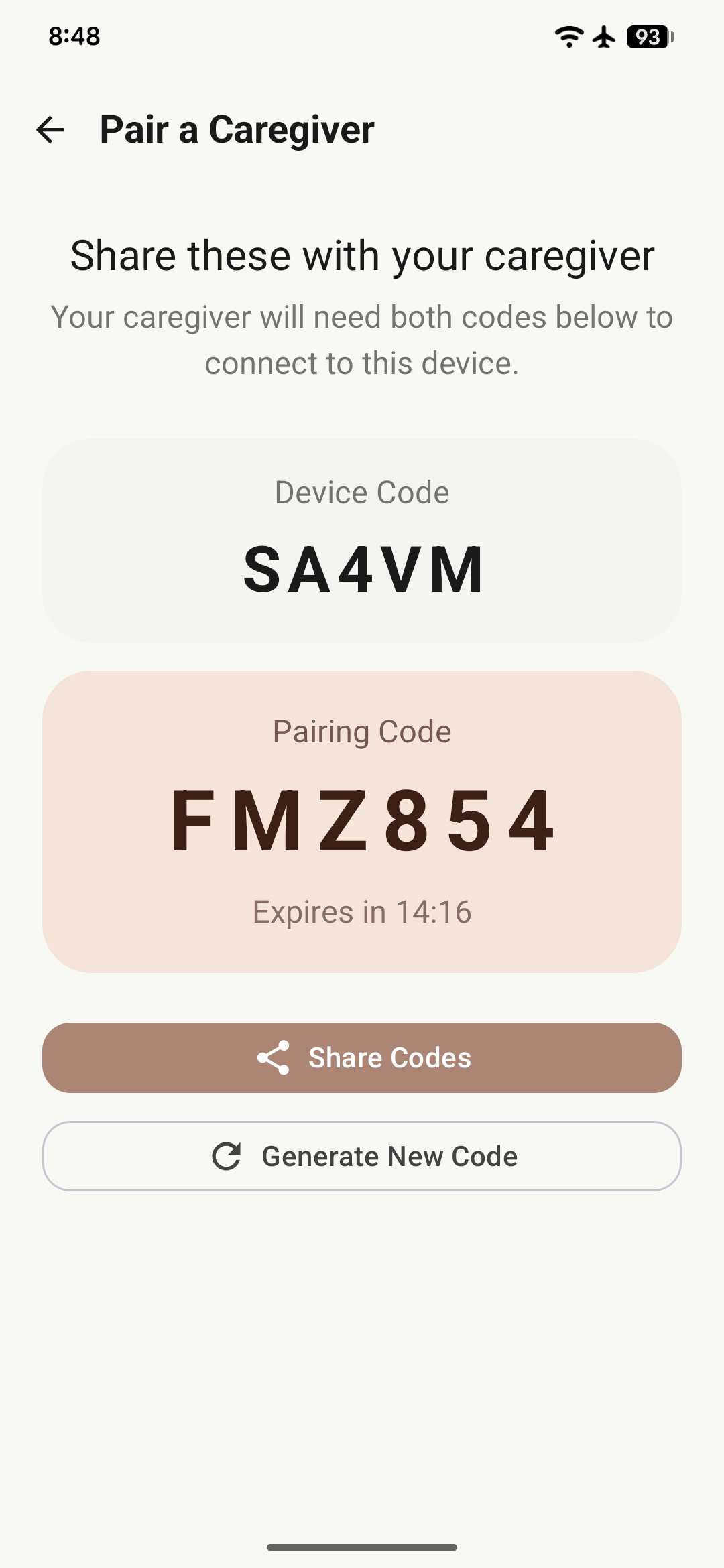 Pairing code display on tethered device